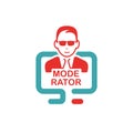 Red moderator sign on pc laptop vector illustration. Royalty Free Stock Photo