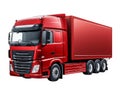 Red modern European truck isolated on white background, Cargo freightliner truck with cab and semi-trailer Royalty Free Stock Photo