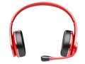 Red modern headphones with microphone