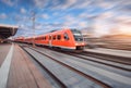 Red modern high speed train in motion Royalty Free Stock Photo