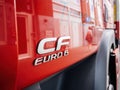 Red modern luxury truck with Euro 6 CF chrome signage this is the last Emission