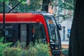 Red modern tram in Bytom, Poland Royalty Free Stock Photo