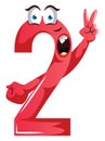 Red monster shape number two with a peace sign illustration vector