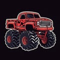 Red Monster Truck Sticker Graphic with White Border and Black Contour on a Simple Cartoon Design Background. Royalty Free Stock Photo