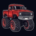 Red Monster Truck Sticker Graphic with White Border Outline on Black Background . Royalty Free Stock Photo