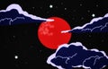 Red Moon And Clouds With Dark Starry Sky. Royalty Free Stock Photo