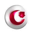 Red Moon icon isolated on transparent background. Silver circle button. Royalty Free Stock Photo