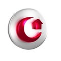 Red Moon icon isolated on transparent background. Silver circle button. Royalty Free Stock Photo