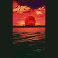 Red Moonset ocean