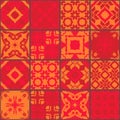 Red moroccan ceramic tiles. Cute patchwork pattern. Vector