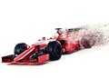 Red motor sports race car front angled view speeding on a white background with speed dispersion effect. Royalty Free Stock Photo