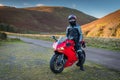 Red Motorbike with Rider Royalty Free Stock Photo