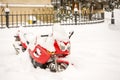 Red Motorcycle Covered Snow Royalty Free Stock Photo