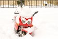 Red Motorcycle Covered Snow Royalty Free Stock Photo