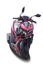 Red motorcycle, motorbike, scooter broken by accident isolated on white background. Save with clipping path Royalty Free Stock Photo