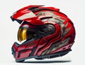 red motorcycle racing helmet to protect the head on a white background.