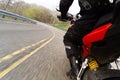 Red Motorcycle Turning on Curve Royalty Free Stock Photo