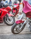 Red motorcycles are parked in the city Royalty Free Stock Photo