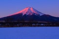 Red Mount Fuji Snow scenery from Oshino Village Japan