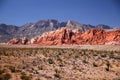 The red mountains, the desert and the street inside the Red Rock Canyon Royalty Free Stock Photo