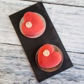 Red mousse heart cakes Royalty Free Stock Photo