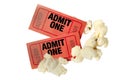 Red Movie Tickets And Popcorn Close Up Royalty Free Stock Photo