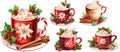 Red mug with hot Christmas drink, Illustration for Christmas holiday, New Year, Yule, Noel