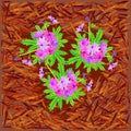 Red mulch and flowers. Bright mulch for flower beds using natural pine bark. Royalty Free Stock Photo