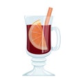 Red mulled wine in a Cup with orange slices and spices. Winter alcoholic drink