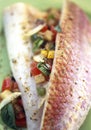 Red mullet fillets with basil and ratatouille Royalty Free Stock Photo