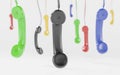 Red and multi-coloured telephone receiver hanging concept for on the phone, customer service, on hold or contact us 3d Royalty Free Stock Photo