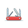 Red multi tool with several blades corkscrew and awl extended for outdoor utility tasks illustration Royalty Free Stock Photo