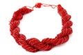 Red Multistrand Twisted Beaded Neckwear, Traditionally African