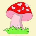 lLarge painted red mushroom with heart spots. Isolated element