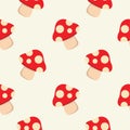 Red mushroom seamless pattern. Amanita mushroom seamless pattern. Vector cartoon illustration icon design. Amanita mushroom