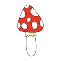 Red mushroom with white dots, Amanita poisonous, doodle style flat vector