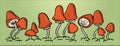 Red mushrooms in a line. Vector colorful illustration Royalty Free Stock Photo