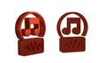 Red Music note, tone icon isolated on transparent background.