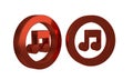 Red Music note, tone icon isolated on transparent background.