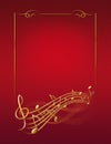 Red musical background with gold frame notes and treble clef Royalty Free Stock Photo