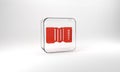 Red Musical instrument accordion icon isolated on grey background. Classical bayan, harmonic. Glass square button. 3d Royalty Free Stock Photo