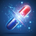 Red nad blue capsule pill and molecules