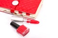 Red nail polish and brush dripping Royalty Free Stock Photo