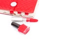 Red nail polish and brush dripping Royalty Free Stock Photo