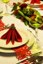 Red napkins on christmas table Royalty Free Stock Photo