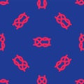 Red Nautical rope knots icon isolated seamless pattern on blue background. Rope tied in a knot. Vector Royalty Free Stock Photo