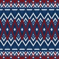 Red on navy blue Asian ethnic geometric oriental ikat seamless traditional pattern. design for background, carpet, wallpaper Royalty Free Stock Photo