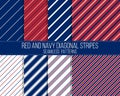 Red and navy diagonal stripes, seamless patterns Royalty Free Stock Photo