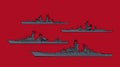 Red navy. Set of silhouettes of soviet guided missile cruisers.