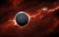 Red nebula and rocky planet